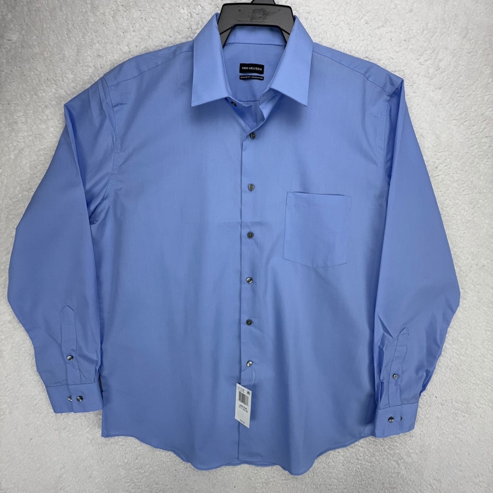 Van Heusen Mens Regular Fit Wrinkle Free Dress Shirt Blue 16.5 34/35 L NWT